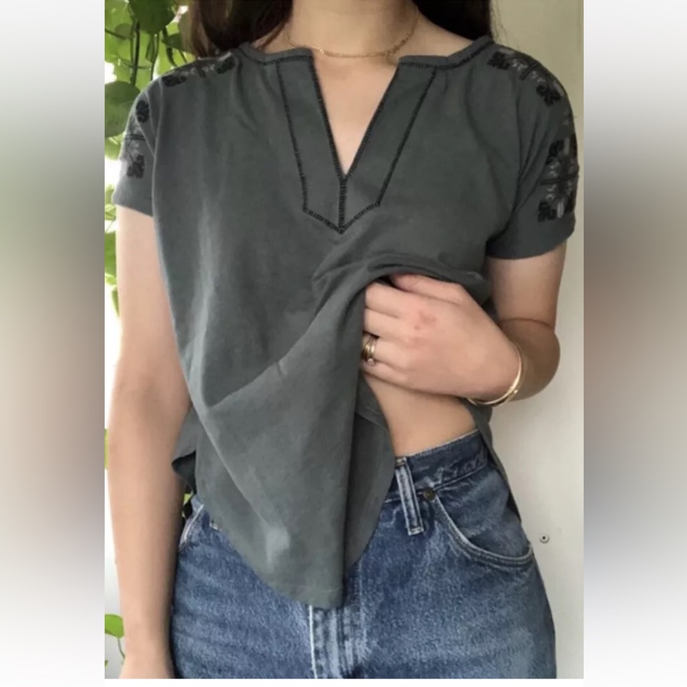 Madewell Olive Green Embroidered Blouse Top Size XS